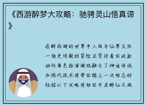 《西游醉梦大攻略：驰骋灵山悟真谛》
